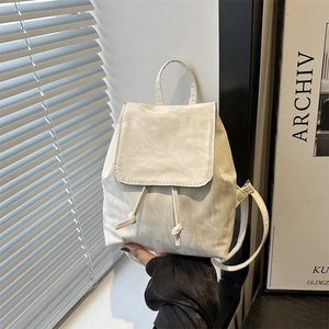 Women Mini Backpack Wrinkled PU Leather Crossbody Bag Flap Drawstring Retro Korean Style Versatile Fashion For Girls