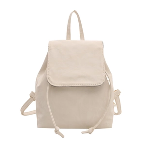 Retro cream faux leather backpack with flap drawstring closure and adjustable straps