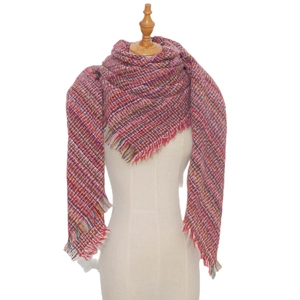 Écharpe Triangulaire à Carreaux Vintage Pour Hommes Femmes Hiver Chaud Polyester Grand Châle Avec Glands Franges Accessoire Mode