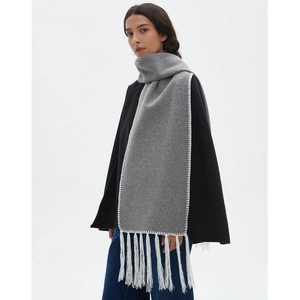 Winter Scarf Long Thick Warm Wrap With Tassels And Contrast Stitching Solid Color Polyester Nylon Shawl For Women
