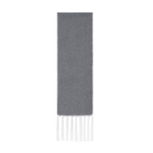 Gray double-sided wool scarf with contrast white stitching and long tassel trim decor