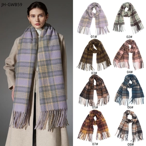 Classic thick plaid scarf with fringe tassels in multiple colors for winter warmth