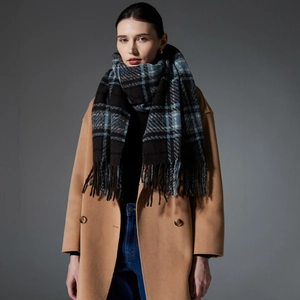 Damen Karierter Schal Polyester Kaschmir-Gefühl Weich Warm Wintertuch Elegant Fransen Wrap Outdoor