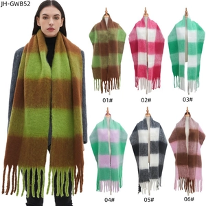Thick plaid winter scarf for women featuring fringe tassels in six different color options