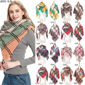 Multi-color grid plaid tassel scarves collection showing eight different color patterns
