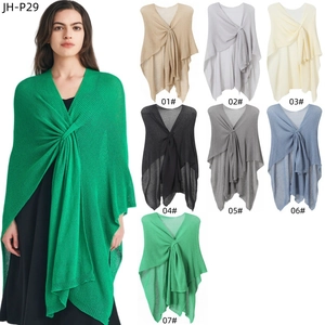 Elegant women's sheer knit shawl available in seven colors including green, beige, and black