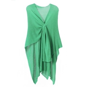 Women's bright green knitted shawl vest with elegant front knot design and V-neckline