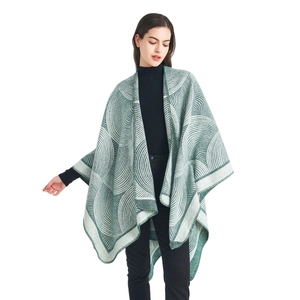 Châle en tricot pour femmes avec motifs géométriques verts et design ouvert sans manches