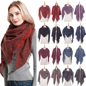 Women's knitted triangle scarf with tassels in multiple solid colors for autumn and winter