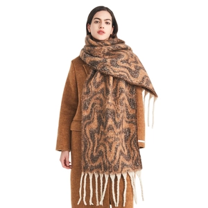 Winter Scarf Women Water Ripple Jacquard Thick Warm Faux Mohair Polyester Long Tassel Fashion Wrap Elegant