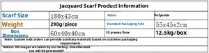 Detailed size and material specification chart for the jacquard loop yarn tassel scarf