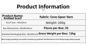 Detailed specs for 160x28cm checkered knit scarf made of premium core-spun yarn