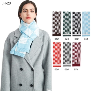 Classic checkered knit scarf for winter with various color options and ribbed edges