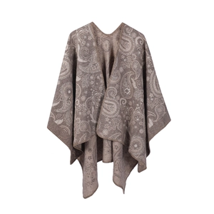 Women's paisley jacquard wool shawl in earthy brown and beige tones with ethnic pattern