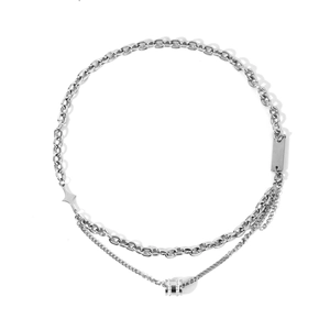 Double-layered stainless steel necklace with sparkling crystal pendant and star charms