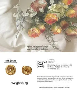 Detail view of 9.4mm gold plated copper floral ear back with textured radial finish