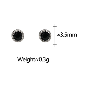 Detail view of round cubic zirconia stud earrings with 3.5mm diameter and 0.3g weight
