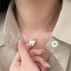 Collana Con Ciondolo Gatto Rame Con Madreperla Conchiglia Silhouette Animale Gioielli Di Moda Minimalisti Per Donne Ragazze