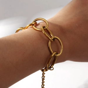 Bracelet chaîne à gros maillons en acier inoxydable plaqué or 18 carats pour femme