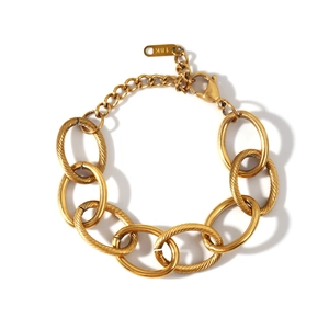 Bracelet gourmette épais en acier inoxydable plaqué or 18 carats avec fermoir homard