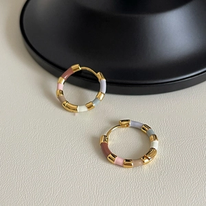 Colorful Enamel Drip Hoop Earrings Retro Minimalist Geometric Round Copper Gold Plated Fashion Jewelry For Women