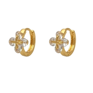 Boucles d'oreilles trèfle plaquées or 14 carats avec quatre zircons blancs brillants