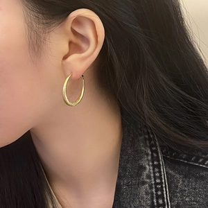 Geometric Hoop Earrings Copper With Silver Earring Post Frosted Textured Minimalist Fashion Jewelry For Women