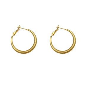 Minimalist matte gold hoop earrings with sandblasted texture finish for women
