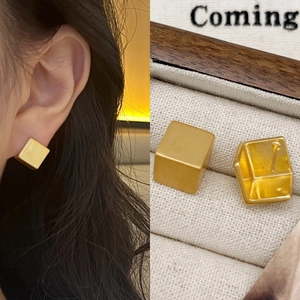 Geometric Square Cube Stud Earrings With 925 Sterling Silver Earring Post Copper Brushed Matte Minimalist Jewelry For Women