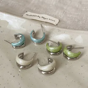 Orecchini Vintage A Doppio Strato A Forma Di C Smalto E Perno In Argento Sterling 925 Semplici Gioielli In Rame