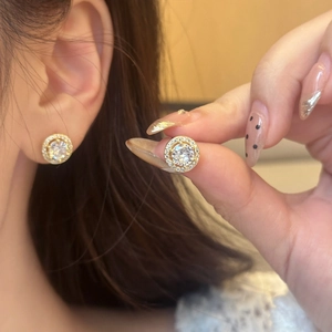 Round Halo Stud Earrings With Zircon Inlaid 925 Sterling Silver Earring Post Elegant Fashion For Women