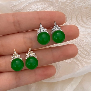 Chrysoprase crown earrings with cubic zirconia in gold and silver finish set