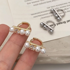 French style pearl and zircon hoop earrings in gold and silver elegant finishes