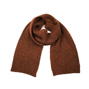 Close-up of thick dark brown wool knit scarf showing soft plush texture and plain stitch