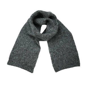 Detailed close-up of dark grey thick knit wool scarf showing rich soft texture and weave