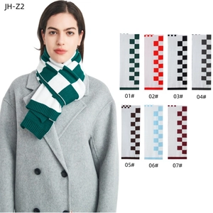 Winter checkered knit scarf in green and white with multiple color options displayed