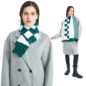 Checkerboard Knitted Scarf Soft Core-Spun Yarn Warm Winter Jacquard Plaid Neck Wrap For Men Women Students Couples Fashion