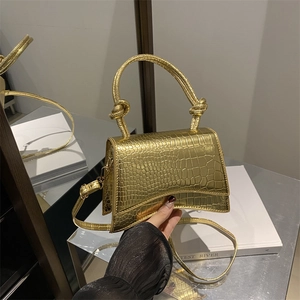 Crocodile Pattern Crossbody Handbag PU Leather Hourglass Shape Curved Bottom Knot Handle Fashion Streetwear For Women