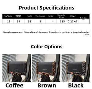 Size chart and dimensions guide for leopard print PU leather shoulder bags