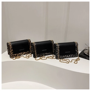 Detailed comparison of leopard print crossbody bags with gold chains in three patterns