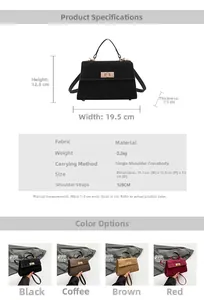 Detailed size specifications and color options for the stylish velvet crossbody handbag