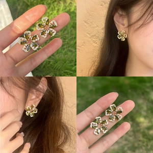 Flower Stud Earrings Copper Cubic Zirconia Marquise Cut Floral Petals Fresh Elegant Accessories For Women Jewelry