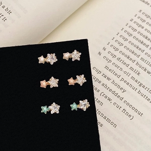 Dainty Star Stud Earrings Copper Gold Plated Enamel Zircon Inlaid Elegant Korean Style Sweet Women Jewelry