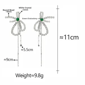 Detailed size specifications for handmade crystal bow tassel earrings with dimensions