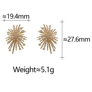 Detailed macro view of starburst earrings with dimensions 19.4mm by 27.6mm