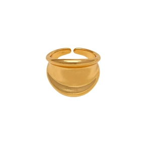 Minimalist wide gold open ring with polished curved surface and adjustable design