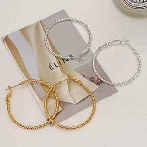 18K Gold Plated Copper Round Hoop Earrings With 925 Sterling Silver Earring Post Geometric Twisted Texture For Women