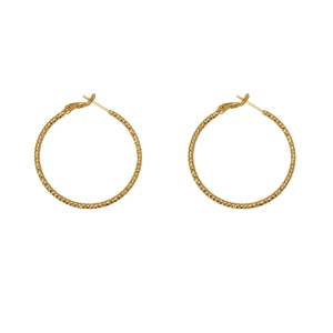 Polished 18K gold plated large hoop earrings with textured diamond-cut geometric patterns