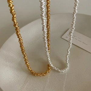 Minimalist INS style beaded necklaces in gold and silver finish with spiral texture