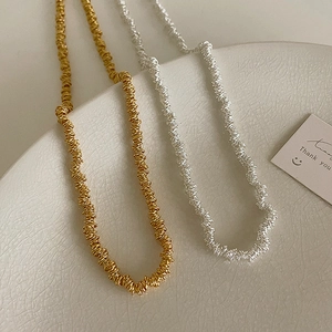 Minimalist spiral textured metal bead necklaces in gold and silver finish for women